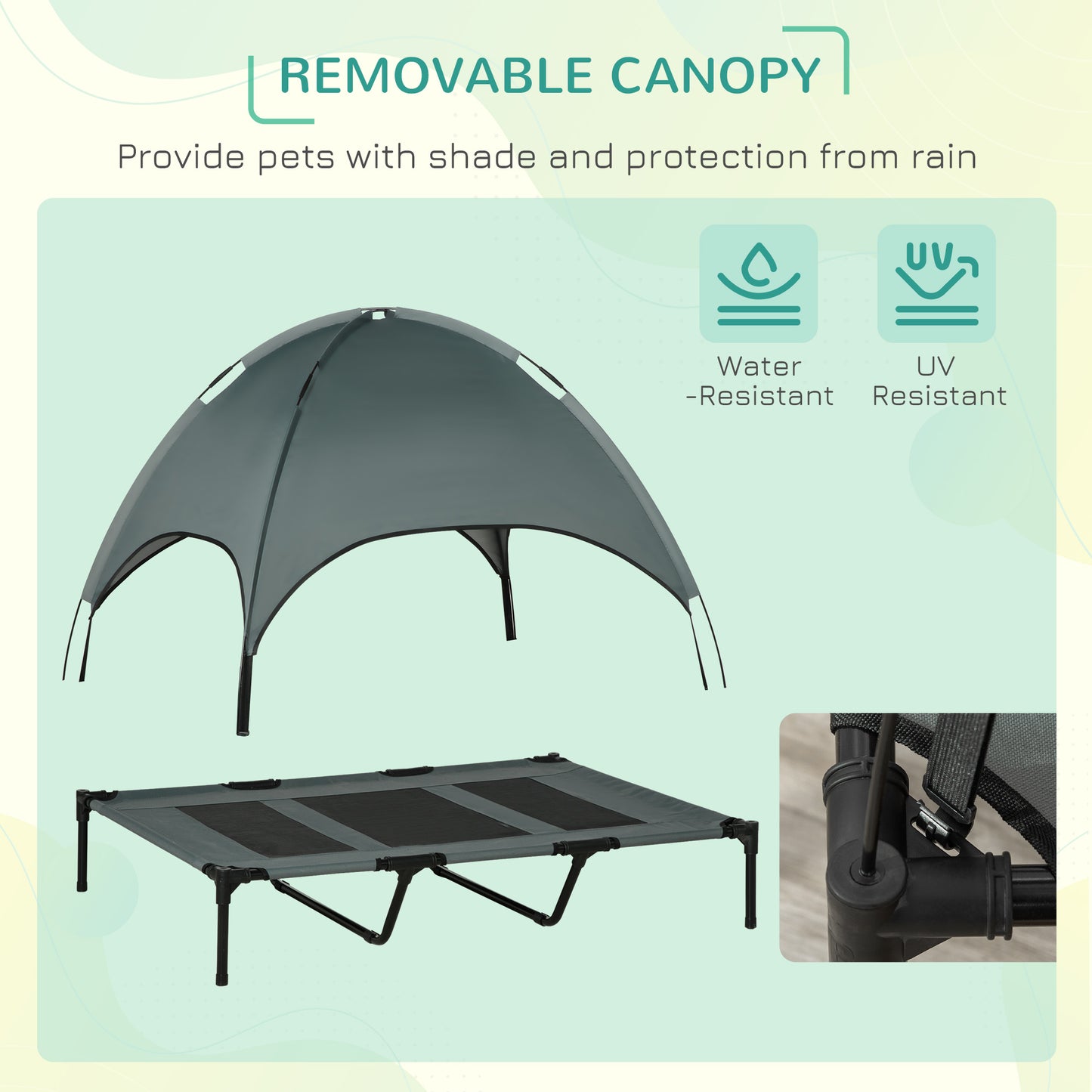 PawHut 48" x 36" Elevated Portable Dog Cot Cooling Pet Bed with UV Protection Canopy Shade