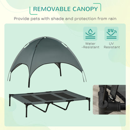 PawHut 48" x 36" Elevated Portable Dog Cot Cooling Pet Bed with UV Protection Canopy Shade