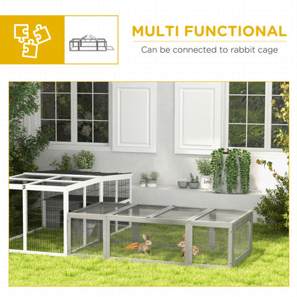 PawHut Large Wooden Rabbit Hutch Small Animal Habitat Enclosure Outdoor Run and Lockable Doors - Gray