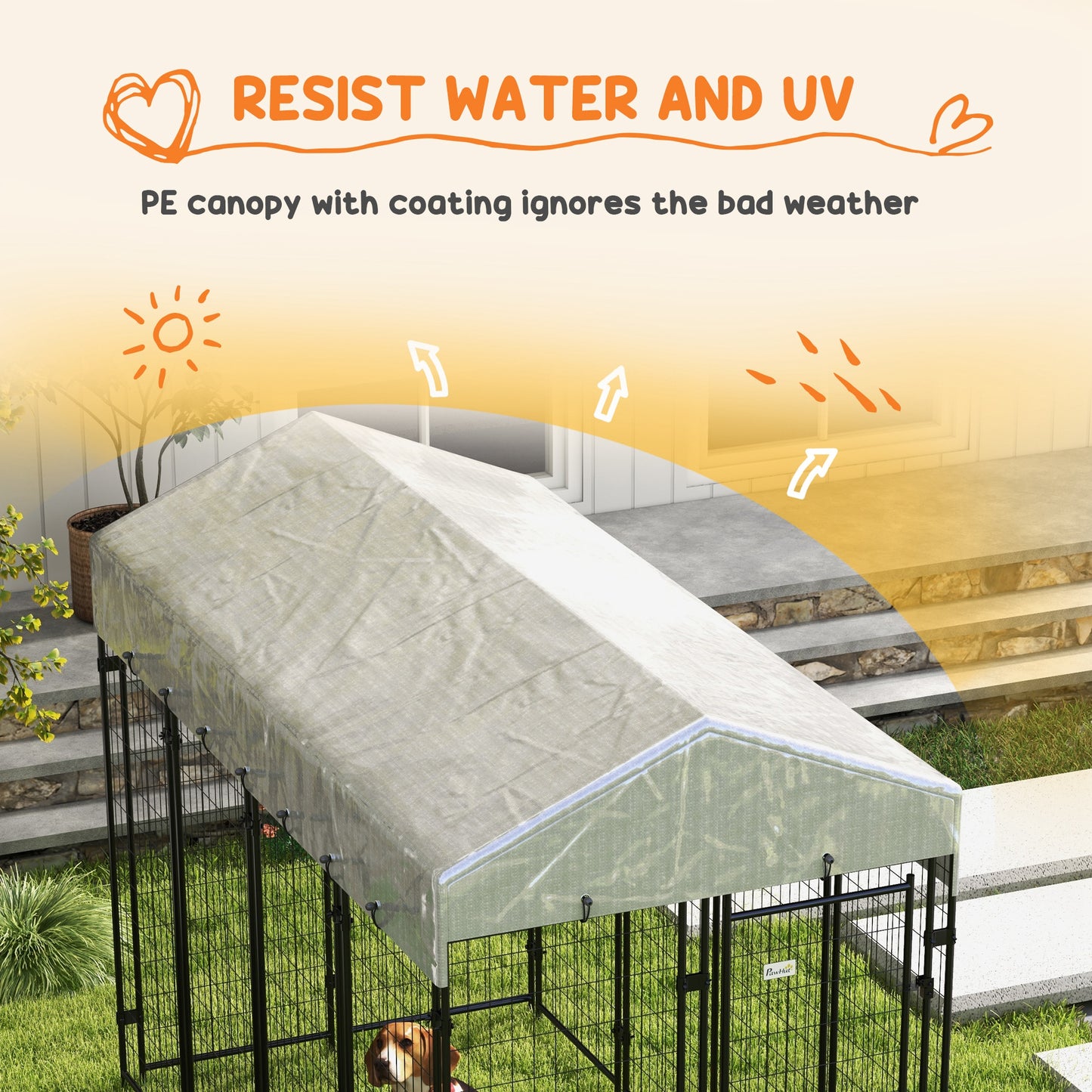 PawHut 7.8' x 4' x 6' Outdoor Dog Kennel with Waterproof Canopy, Large Door
