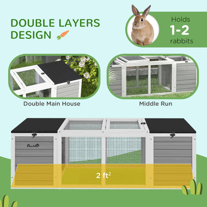 PawHut 55″ Outdoor Rabbit Hutch – Dual Living Areas & Asphalt Roofs