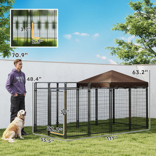 PawHut Dog Kennel Outdoor with Waterproof Canopy, Dog Run with Galvanized Chain Link, Secure Lock, for Backyard and Patio, Large and Medium Sized Breeds, Chickens, Ducks, 9.3' x 4.6' x 5.2'