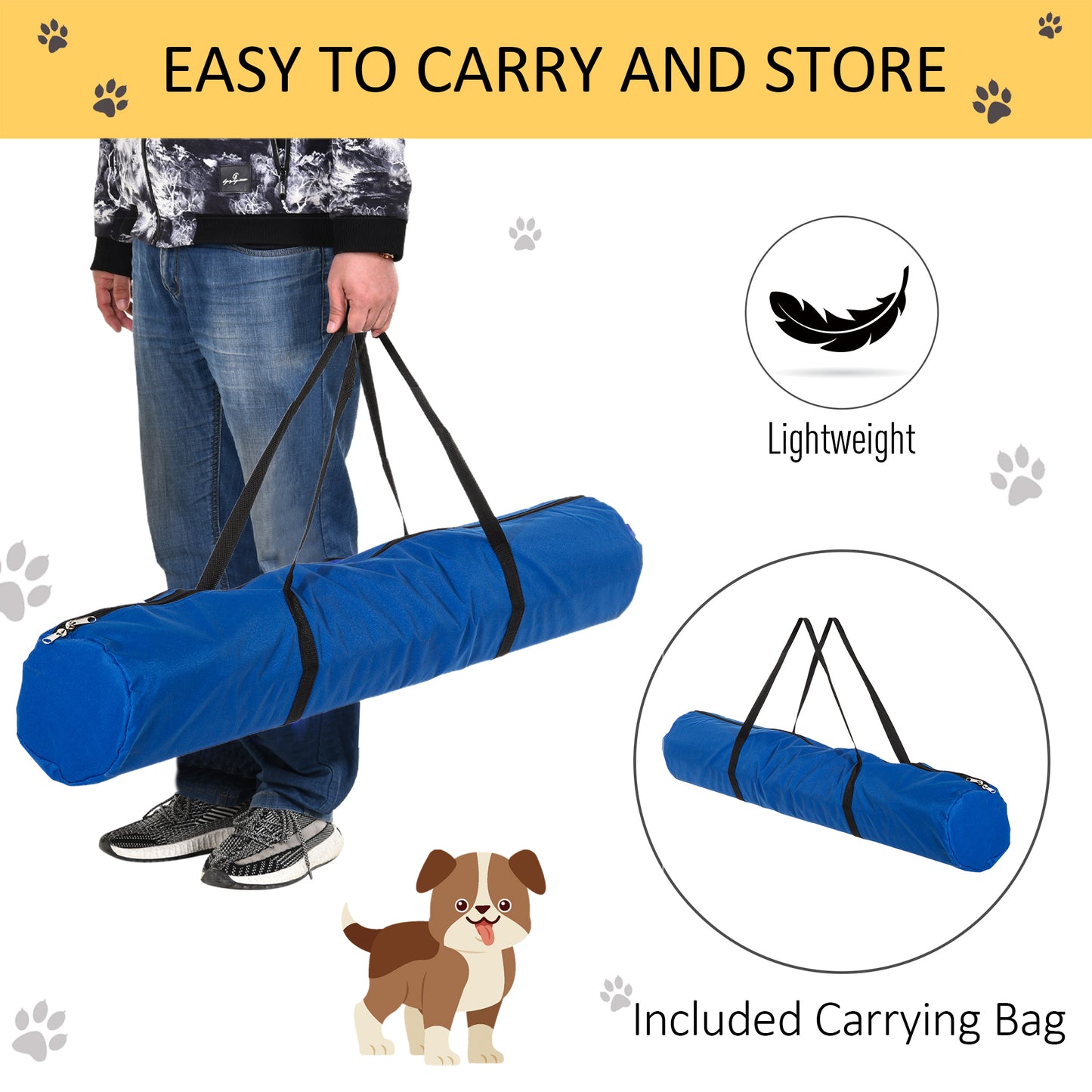 PawHut 4 Piece Dog Agility Starter Kit with Adjustable Height Jump Bars, Included Carry Bag & Displacing Top Bar - Blue