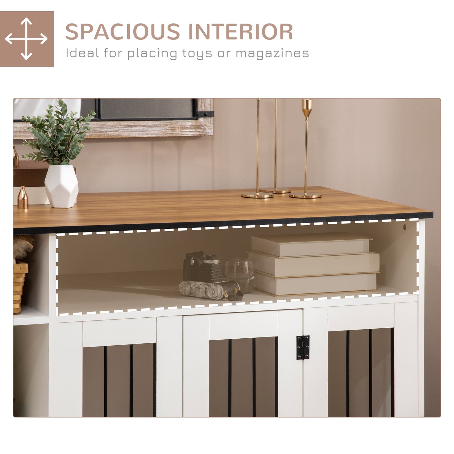 PawHut 47" Dog Crate Furniture with Storage, for Large Medium Dogs, White