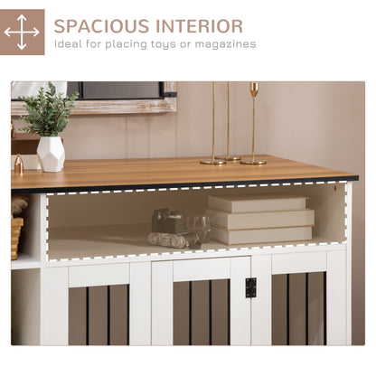 PawHut 47" Dog Crate Furniture with Storage, for Large Medium Dogs, White