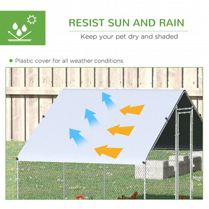 PawHut Large Chicken Coop Metal Chicken Run with Waterproof and Anti-UV Cover, Spire Shaped Walk in Fence Cage Hen House for Outdoor and Yard Farm Use, 1" Tube Diameter, 9.8' x 6.6' x 6.6'