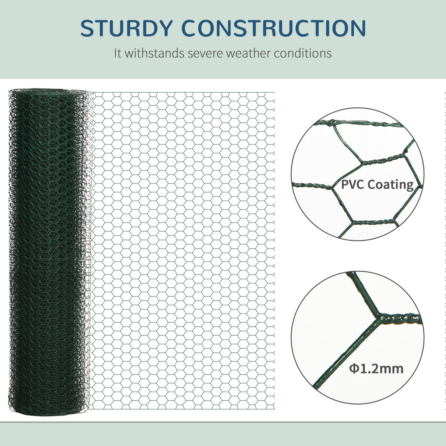 PawHut 39 in x 82 ft Chicken Wire Fence, Welded Wire Metal Roll Vegetables Garden Rabbit Fencing, Hexagonal Poultry Fence Wire, for Ducks, Gooses, Dark Green