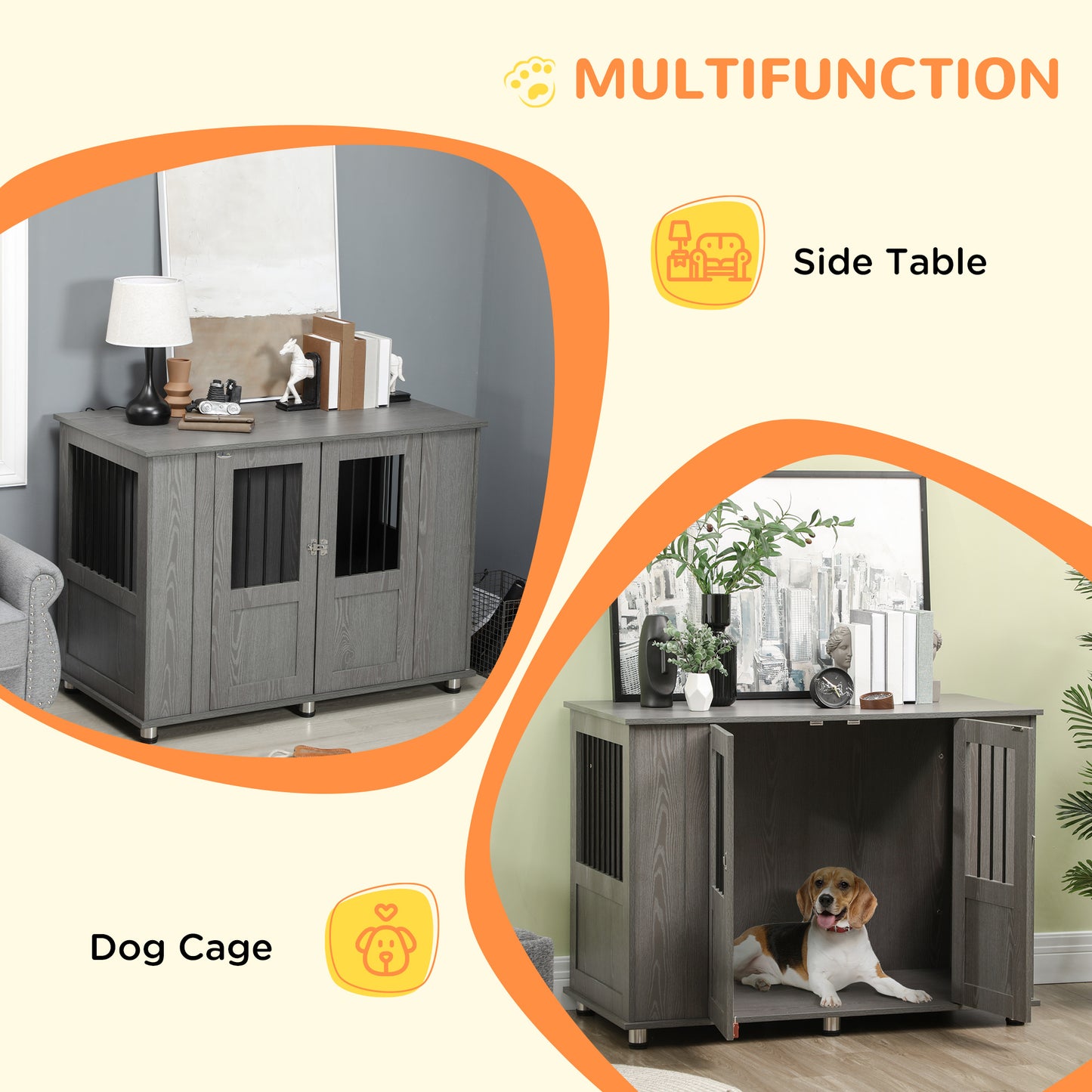 PawHut Dog Crate Furniture, Wooden End Table Furniture with Lockable Magnetic Doors, Extra Large Size Pet Kennel Ind