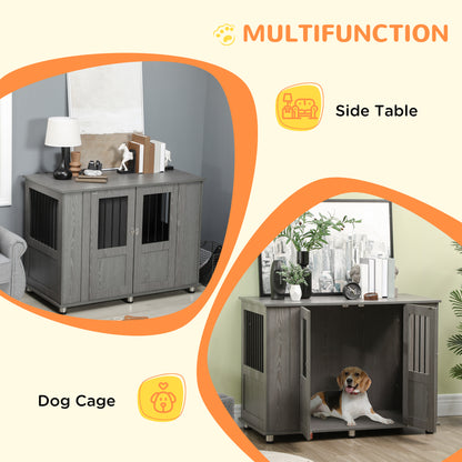 PawHut Dog Crate Furniture, Wooden End Table Furniture with Lockable Magnetic Doors, Extra Large Size Pet Kennel Ind