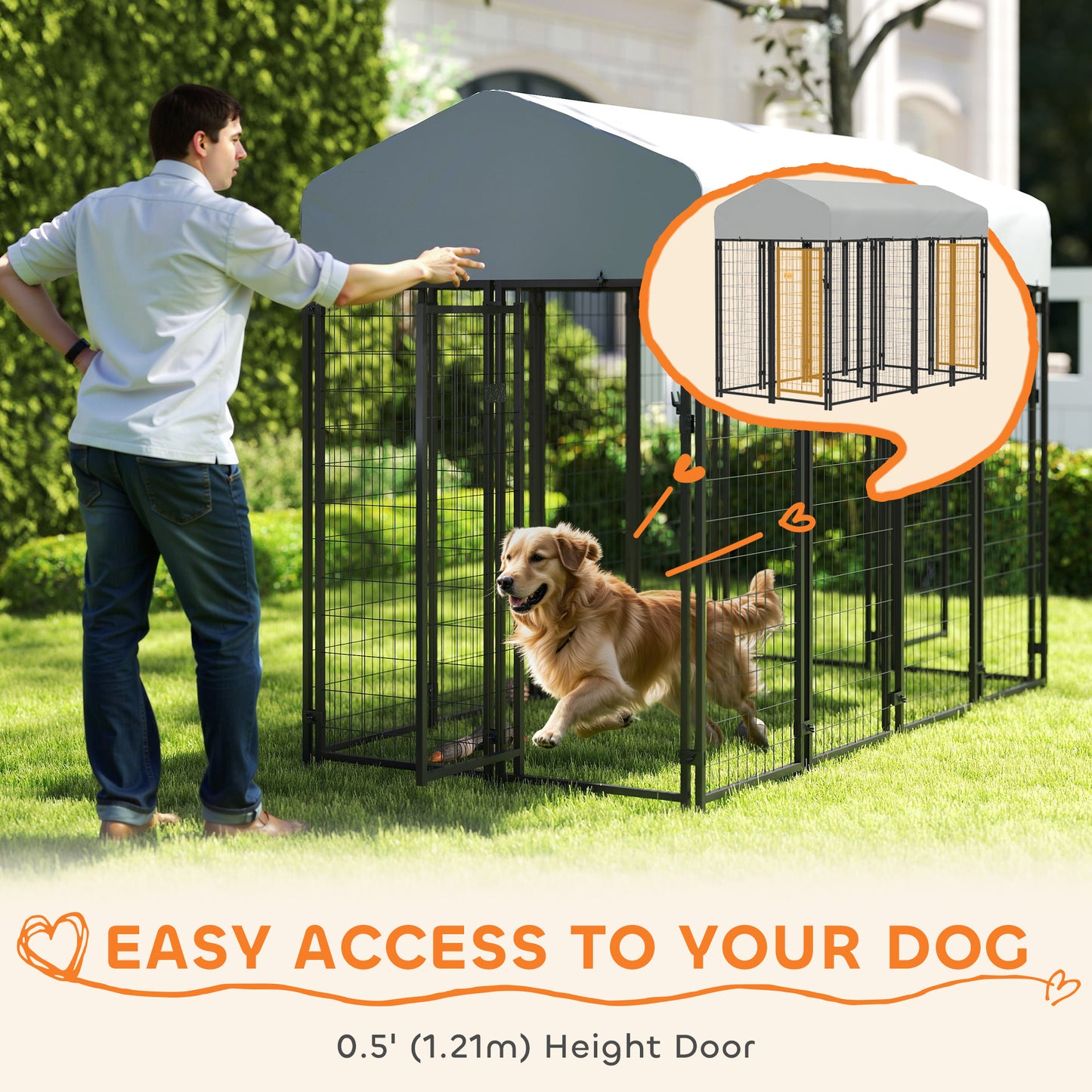 PawHut Outdoor Dog Kennel with Two-Room Design, Water-Resistant & Sun-Proof Cover, for S, M, L Dogs, 8' x 4' x 6'
