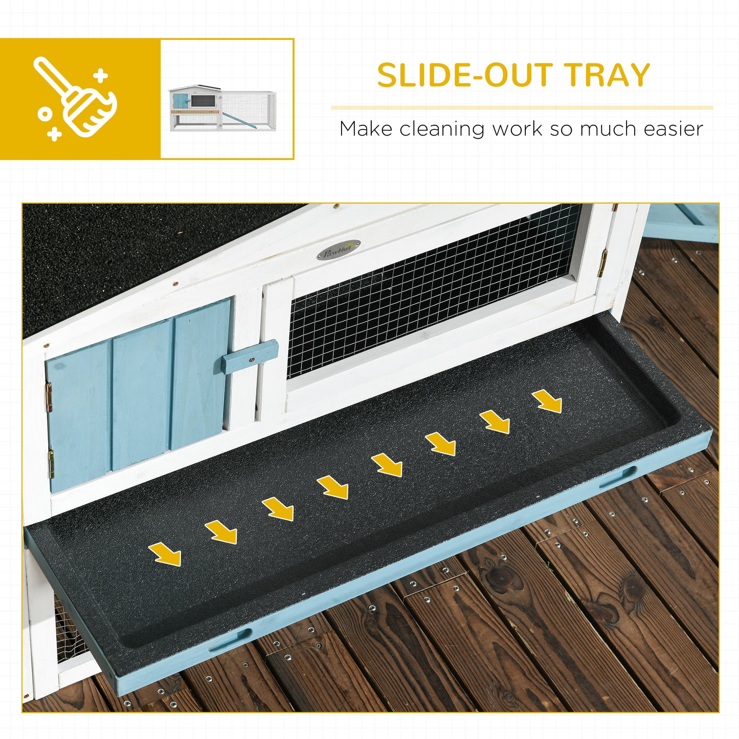 PawHut Rabbit Hutch 2-Story Bunny Cage, Guinea Pig Cage, Small Animal House with Slide Out Tray, for Rabbits, Chickens, Ducks, Indoor Outdoor, 61.5" x 23" x 27", Light Blue