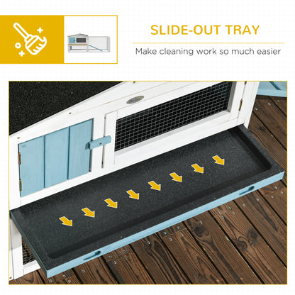 PawHut Rabbit Hutch 2-Story Bunny Cage, Guinea Pig Cage, Small Animal House with Slide Out Tray, for Rabbits, Chickens, Ducks, Indoor Outdoor, 61.5" x 23" x 27", Light Blue