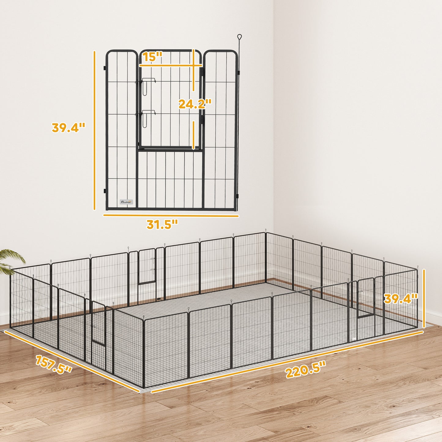 PawHut Dog Playpen for Indoor Outdoor, 24 Panels 39" H Puppy Playpen with Lockable Door, DIY Shape Pet Exercise Fence, Gray