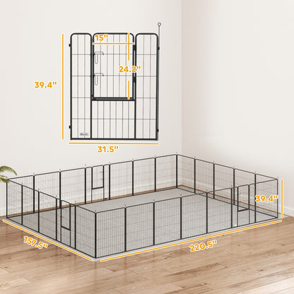 PawHut Dog Playpen for Indoor Outdoor, 24 Panels 39" H Puppy Playpen with Lockable Door, DIY Shape Pet Exercise Fence, Gray
