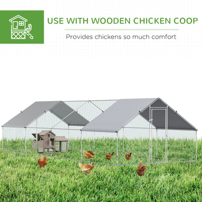 PawHut Metal Chicken Run 9.8' x 26.2' x 6.6' with Waterproof and Anti-UV Cover for Outdoor and Yard Farm Use