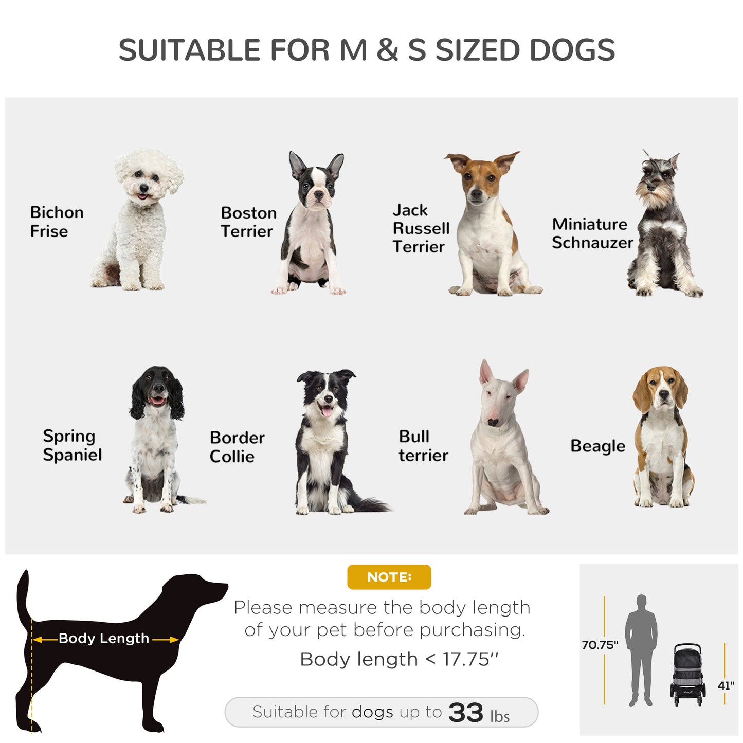 PawHut Pet Stroller Foldable Dog Cat Travel Carriage with Adjustable Handlebar PVC Wheel Brake Storage Bag Mesh Window Safety Leash Aluminum Grey