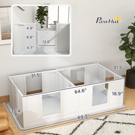 PawHut Double Room Design Whelping Box for Dogs with Whelping Pad, Clear Panels, Adjustable Entrance, for Small Dogs