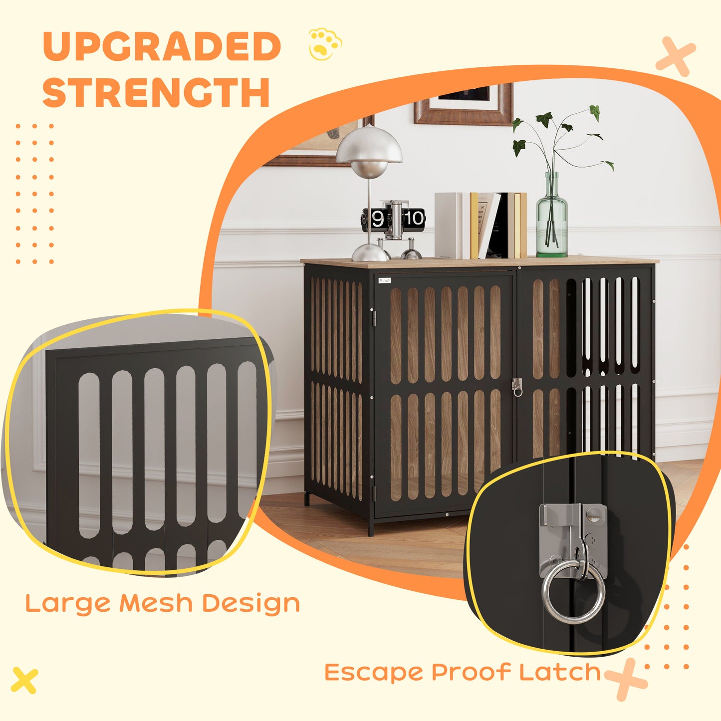 PawHut 39" Dog Crate Furniture w/ Anti-Chew Resistant Mesh, Anti-Escape Single Door, for Large Dogs, Walnut Brown