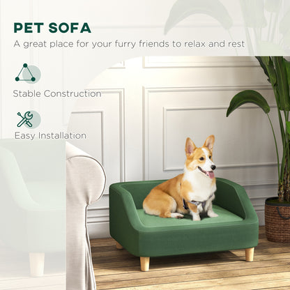 PawHut Pet Sofa Dog Bed for Small and Medium Dogs with Washable Cushion, Non-slip Pads, Dark Green