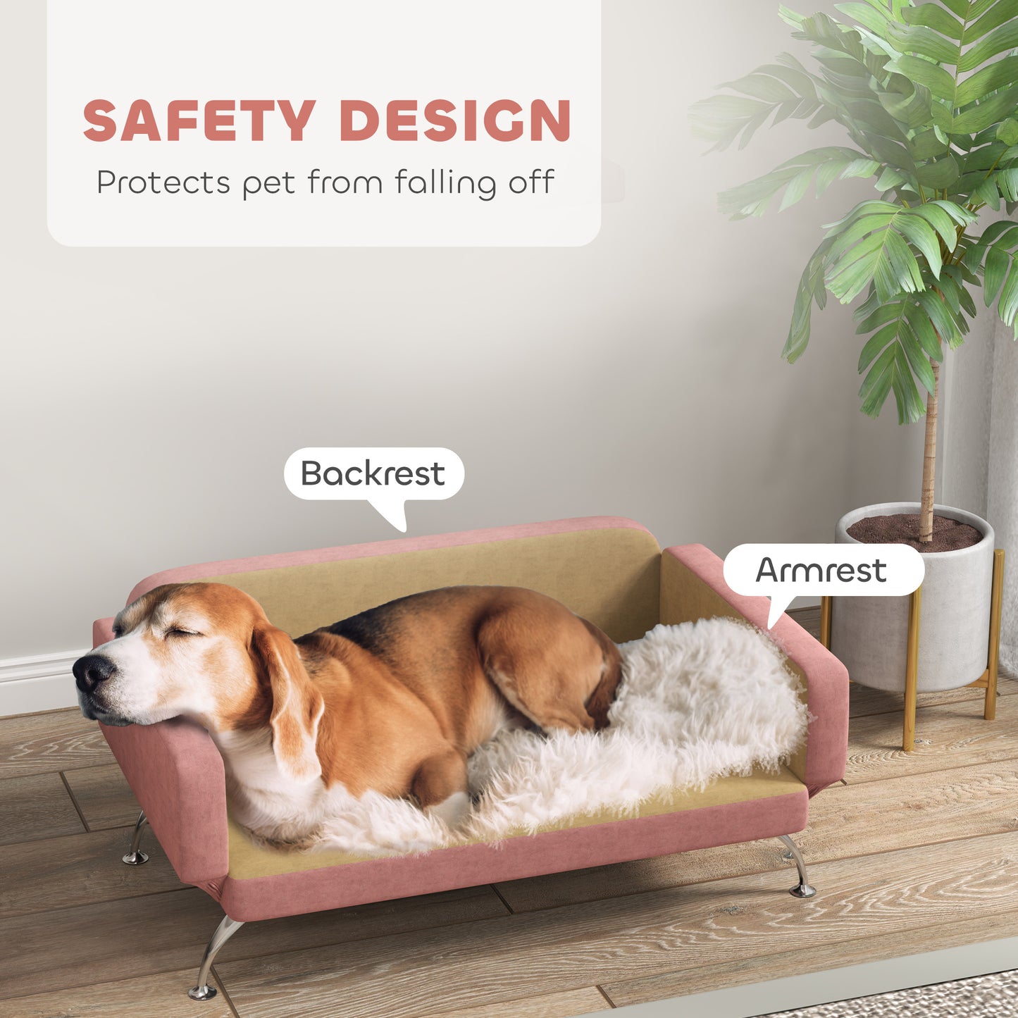 PawHut Dog Sofa Bed w/ Adjustable Armrest & Backrest for Small, Medium & Large Dogs, Pink