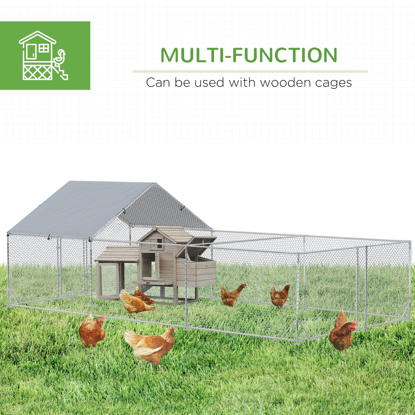 PawHut Large Chicken Coop Metal Chicken Run for Chickens with Waterproof and Anti-UV Cover, Spire Shaped Walk in Fence Cage Hen House for Outdoor and Yard Farm Use, 1" Dia, 19.7' x 9.8' x 6.4'