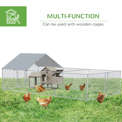 PawHut Large Chicken Coop Metal Chicken Run for Chickens with Waterproof and Anti-UV Cover, Spire Shaped Walk in Fence Cage Hen House for Outdoor and Yard Farm Use, 1" Dia, 19.7' x 9.8' x 6.4'