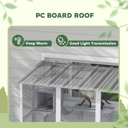 PawHut Catio Outdoor Cat Enclosure, Window Box Wooden Cat House with Bridge Platforms, White