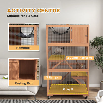 PawHut Catio, Outdoor Cat Enclosure House on Wheels with Hammock, Orange