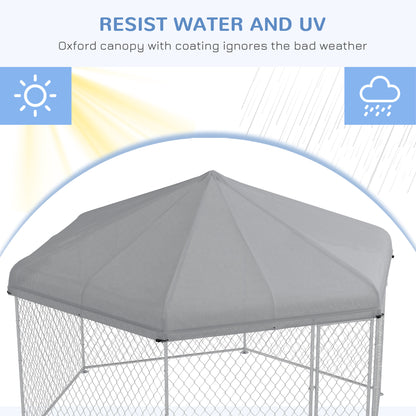 PawHut 13.4' x 11.5' x 8.8' Dog Kennel Outdoor for Medium and Large-Sized Dogs with Waterproof UV Resistant Roof, Silver