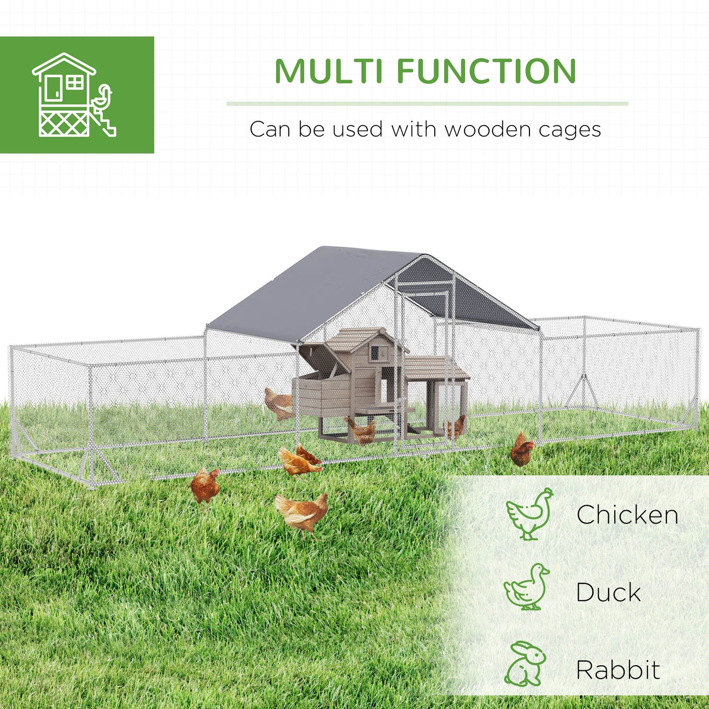 PawHut 23' x 6.6' Large Chicken Coop with Weather-Resistant Cover for 12-14 Chickens, Silver
