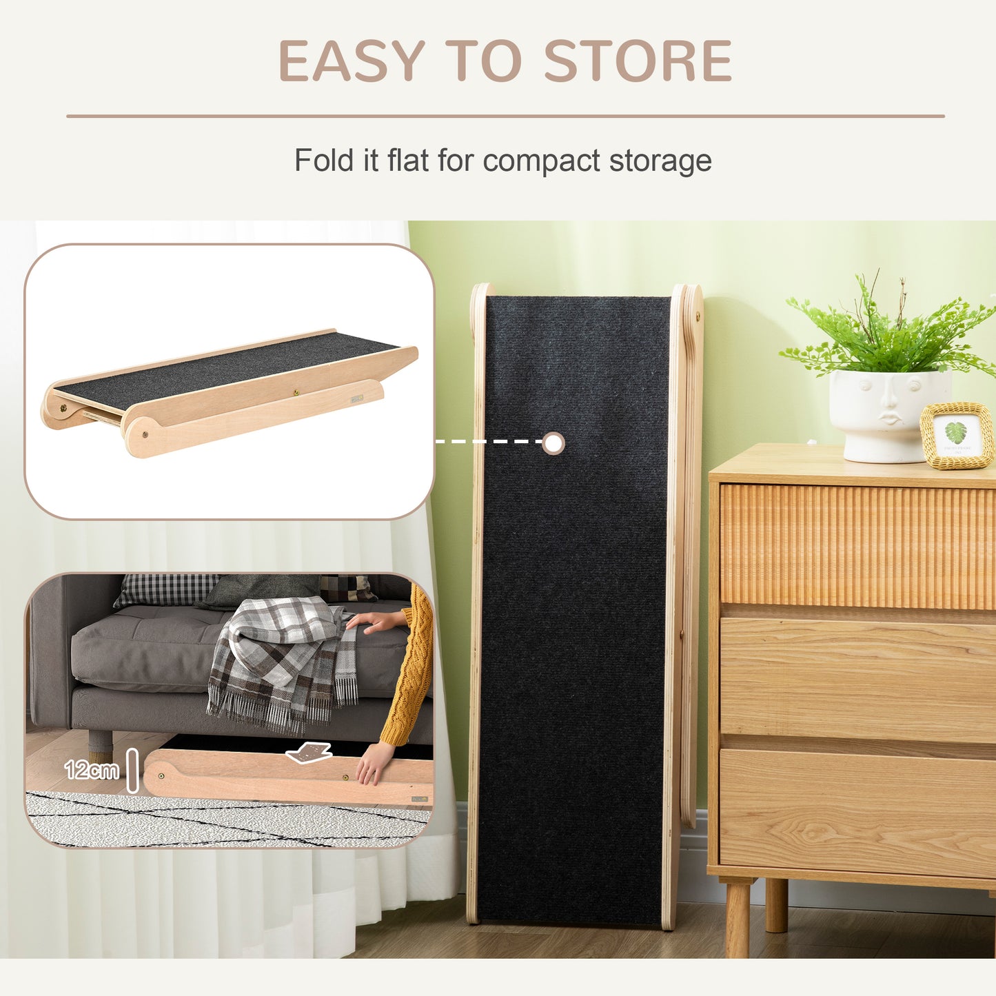 PawHut Height Adjustable Pet Ramp with Non-Slip Carpet Surfaces, 4 Levels Folding Dog Cat Ramp for Bed, Sofa & Car