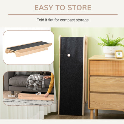 PawHut Height Adjustable Pet Ramp with Non-Slip Carpet Surfaces, 4 Levels Folding Dog Cat Ramp for Bed, Sofa & Car