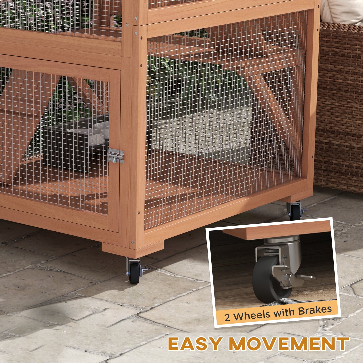 PawHut Catio, Outdoor Cat Enclosure House on Wheels with Hammock, Orange