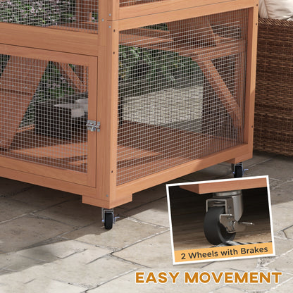 PawHut Catio, Outdoor Cat Enclosure House on Wheels with Hammock, Orange