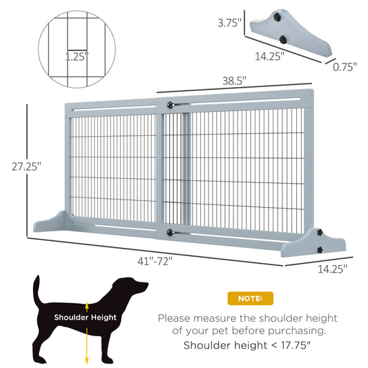 PawHut 72" W x 27.25" H Extra Wide Freestanding Pet Gate with Adjustable Length Dog, Cat, Barrier for House, Doorway, Hallway, Blue-Gray