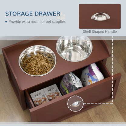 PawHut Pet Feeding Station Pet Dish Bowl Set with Storage, 2 Elevated Dog Bowls for Large Sized Dogs, Brown