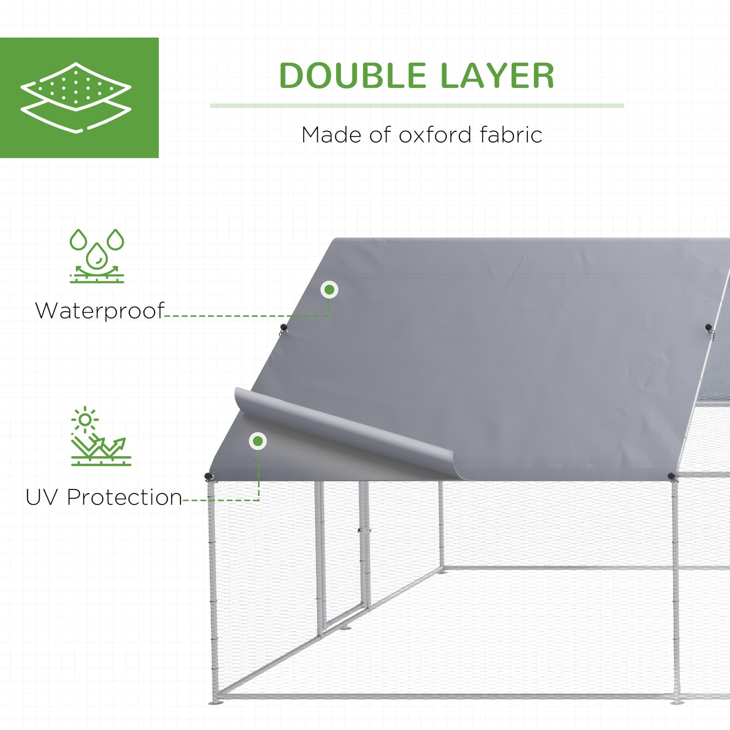 PawHut Large Chicken Coop Metal Chicken Run with Waterproof and Anti-UV Cover, Spire Shaped Walk in Fence Cage Hen House for Outdoor and Yard Farm Use, 1.3" Tube Diameter, 9.8' x 26.2' x 6.4'