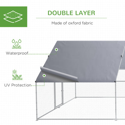 PawHut Large Chicken Coop Metal Chicken Run with Waterproof and Anti-UV Cover, Spire Shaped Walk in Fence Cage Hen House for Outdoor and Yard Farm Use, 1.3" Tube Diameter, 9.8' x 26.2' x 6.4'