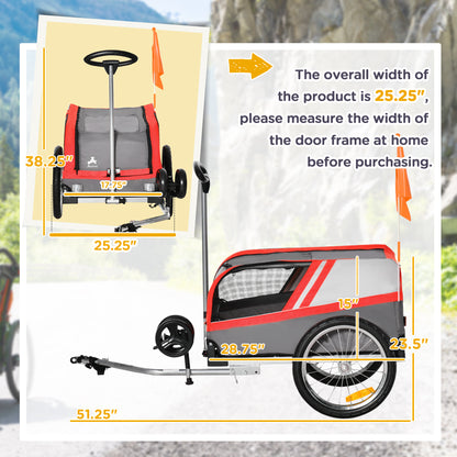 Dog Bike Trailer 2-in-1 Travel Dog Stroller, Bike Cargo Trailer, Small Pet Bicycle Cart Carrier with Universal Coupler, Safety Leash, and Easy Fold Design, Red