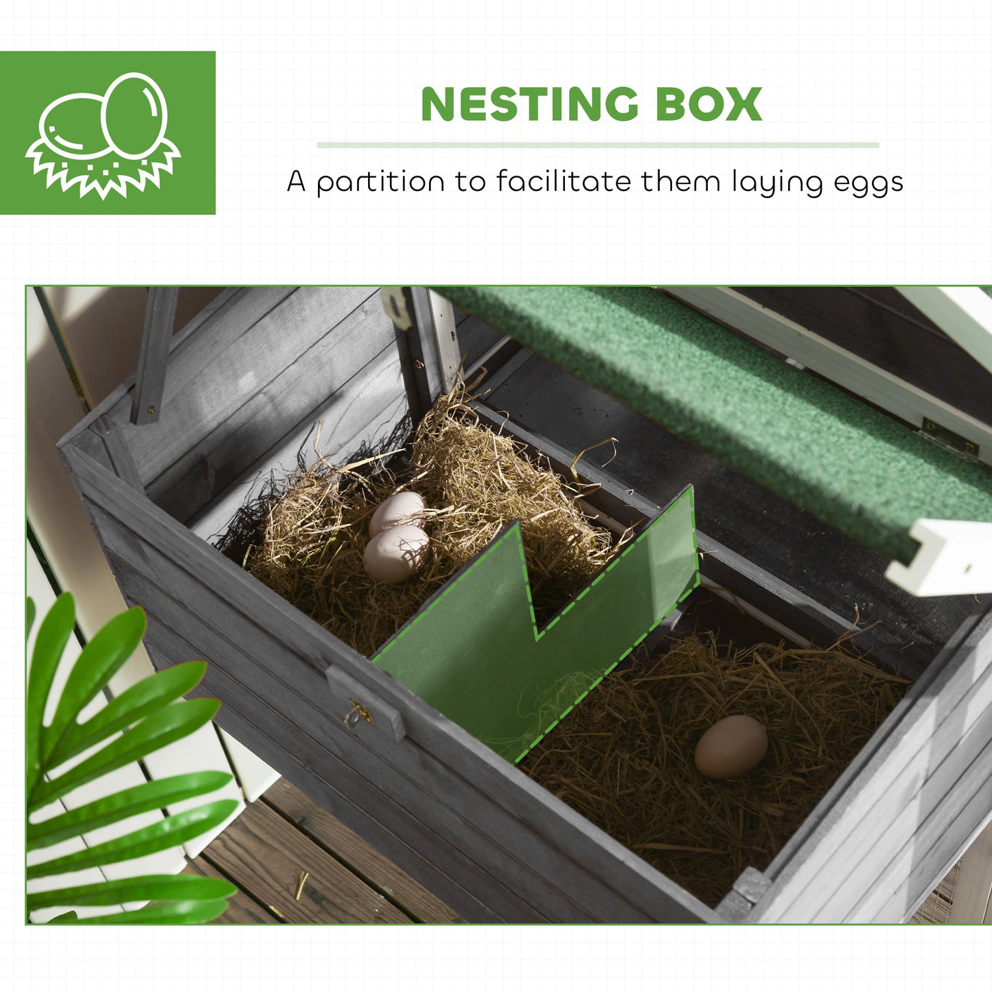 PawHut Wooden Chicken Coop for Outdoor Backyard with Raised Garden Bed, Run Area, Nesting Box Removable Tray, Gray
