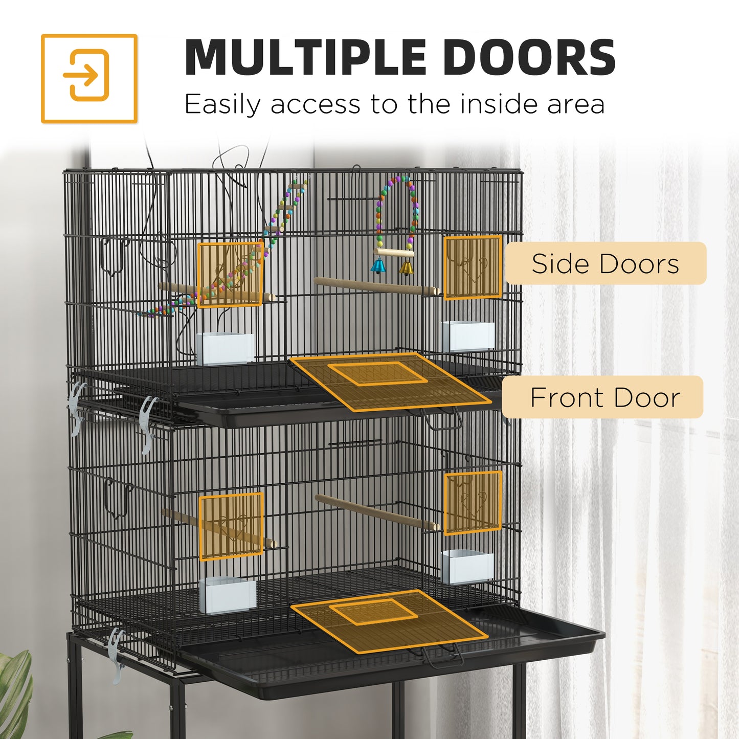 PawHut Double Stackable Bird Cage on Wheels w/ Stand, for Canaries