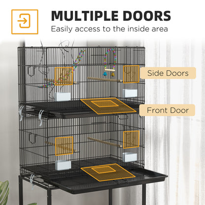 PawHut Double Stackable Bird Cage on Wheels w/ Stand, for Canaries