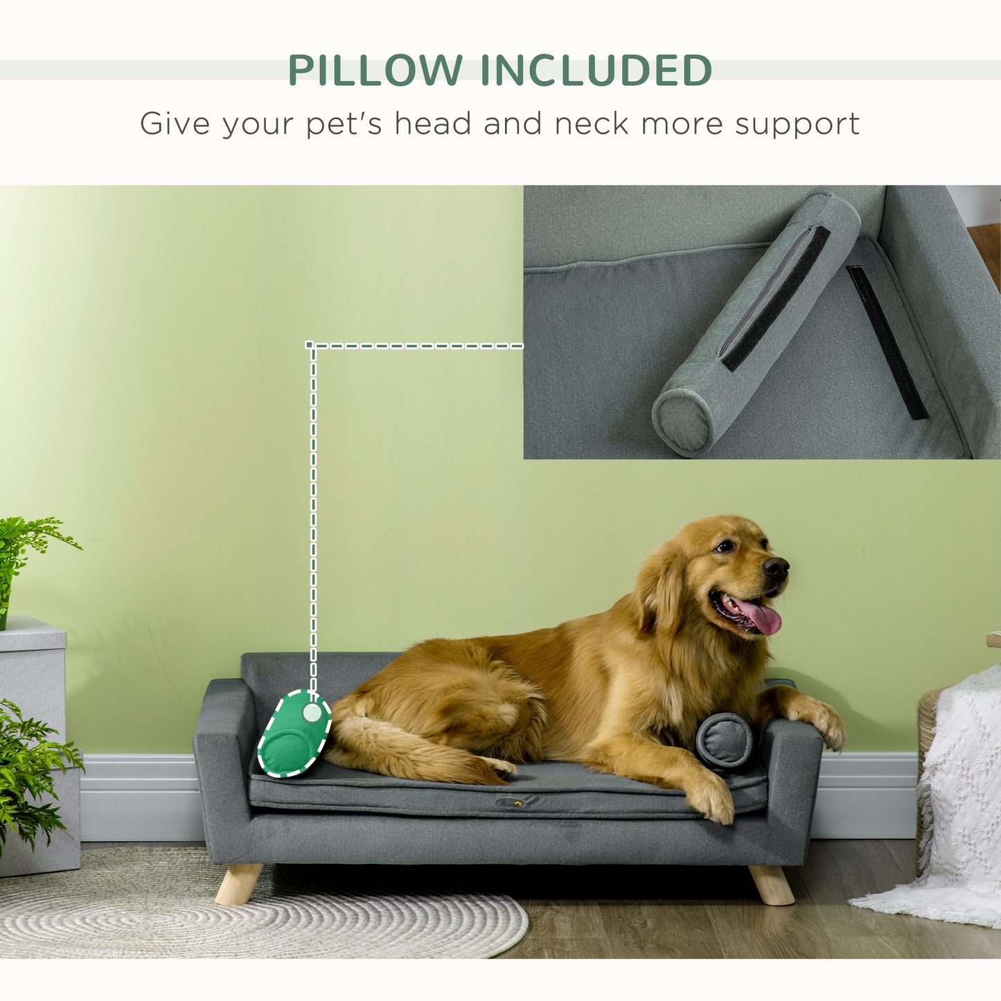 PawHut Dog Couch with Removable Pillows, Foam Pet Sofa, Cat Sofa with Removable Washable Cushion & Water-Resistant Fabric, Gray