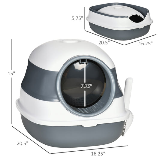 PawHut Dome Covered Cat Litter Box with Lid, White and Gray