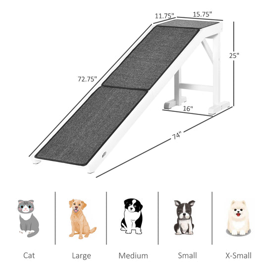 PawHut Dog Ramp Foldable with Non-slip Carpet Top Platform, Gray, White