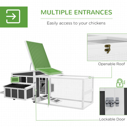 PawHut Wooden Chicken Coop with Nesting Box, Pull Out Tray, Run, Perches, Ramp, Windows for 6 Chickens, Dark Gray