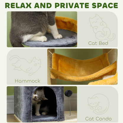 PawHut 63 Inch Moon and Star Themed Cat Tree with Scratching Post, Hammock, Condo, Bed, Scratching Board & Cat Toys, Beige