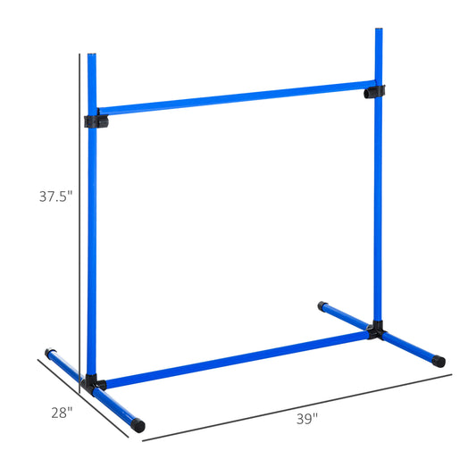 PawHut 4 Piece Dog Agility Starter Kit with Adjustable Height Jump Bars, Included Carry Bag & Displacing Top Bar - Blue