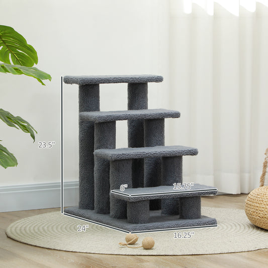 PawHut 25" 4-Step Multi-Level Carpeted Cat Scratching Post Pet Stairs, Gray