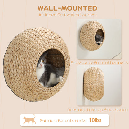 PawHut Wall Mounted Cat Condo with Washable Cushion, Natural Wood